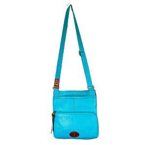 Fossil Morgan Crossbody Handbag Leather Purse Messenger Bag Turquoise Blue‎